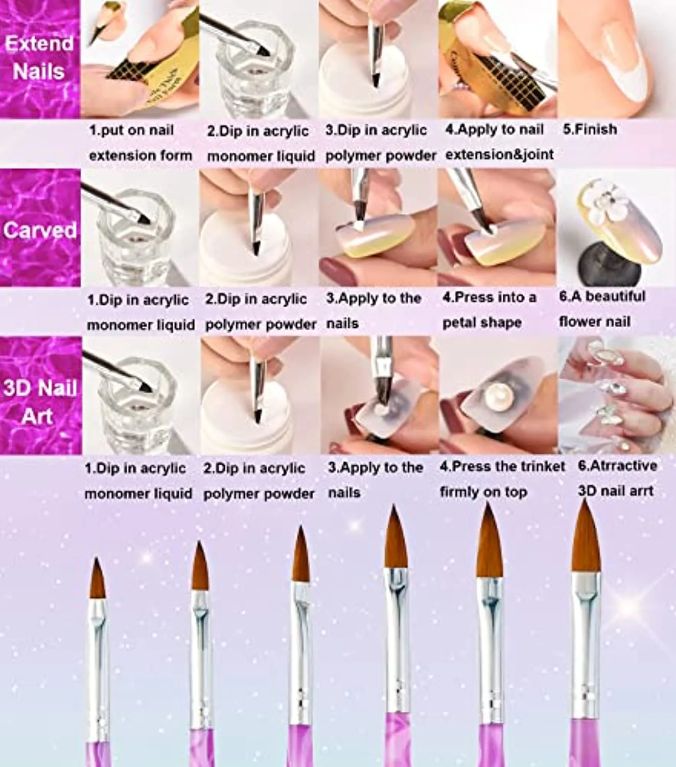 18PCS Acrylic Nail Brush Set Nail Art Brushes for Acrylic Application UV Gel Nail Brush Dotting Pen 3D Nails Brush for Acrylic Powder Nail Extension Acrylic Nail Kit Set Professional