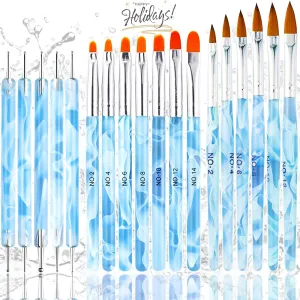 18PCS Acrylic Nail Brush Set Nail Art Brushes for Acrylic Application UV Gel Nail Brush Dotting Pen 3D Nails Brush for Acrylic Powder Nail Extension Acrylic Nail Kit Set Professional