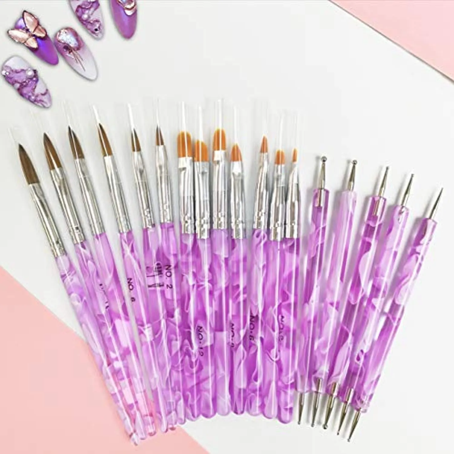 18PCS Acrylic Nail Brush Set Nail Art Brushes for Acrylic Application UV Gel Nail Brush Dotting Pen 3D Nails Brush for Acrylic Powder Nail Extension Acrylic Nail Kit Set Professional