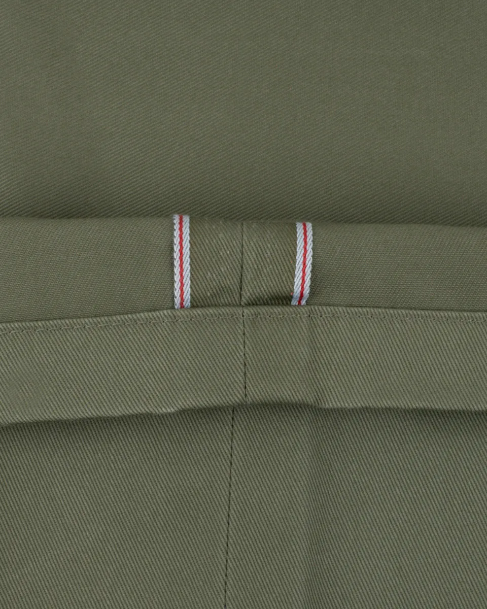 9oz Mercerised Selvedge Cotton Relaxed Tapered Cut Chinos - Olive