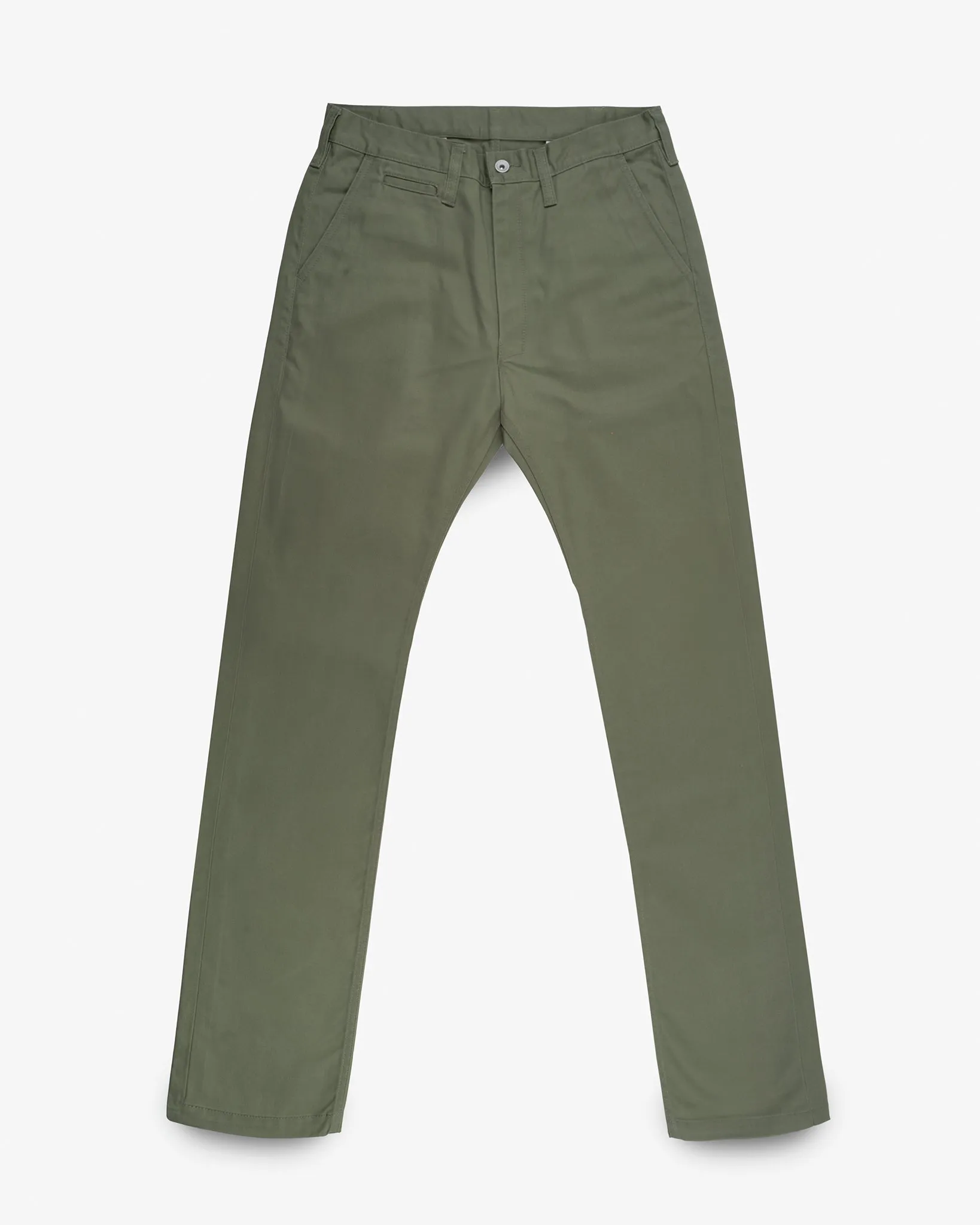 9oz Mercerised Selvedge Cotton Relaxed Tapered Cut Chinos - Olive