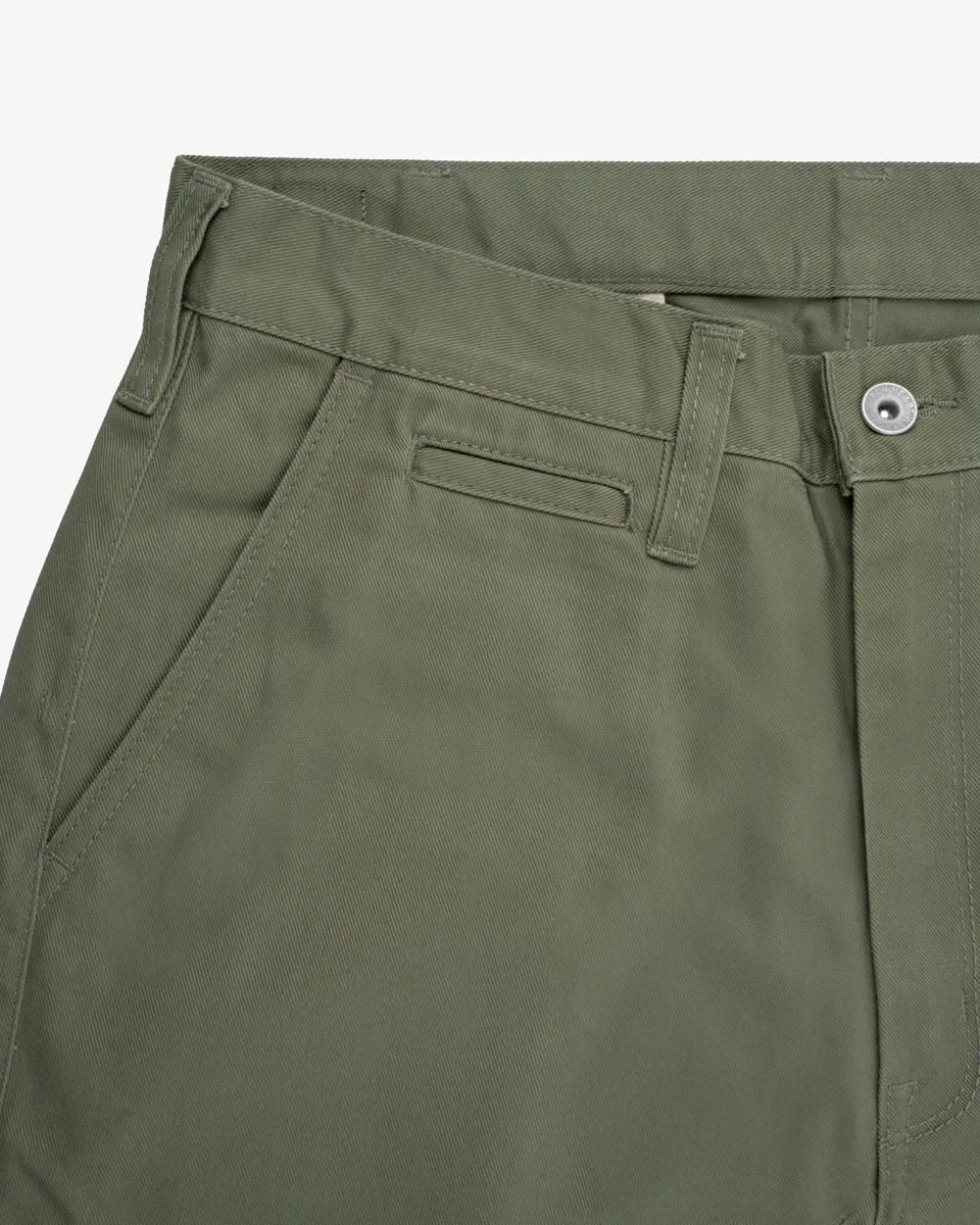 9oz Mercerised Selvedge Cotton Relaxed Tapered Cut Chinos - Olive
