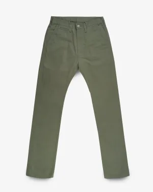 9oz Mercerised Selvedge Cotton Relaxed Tapered Cut Chinos - Olive