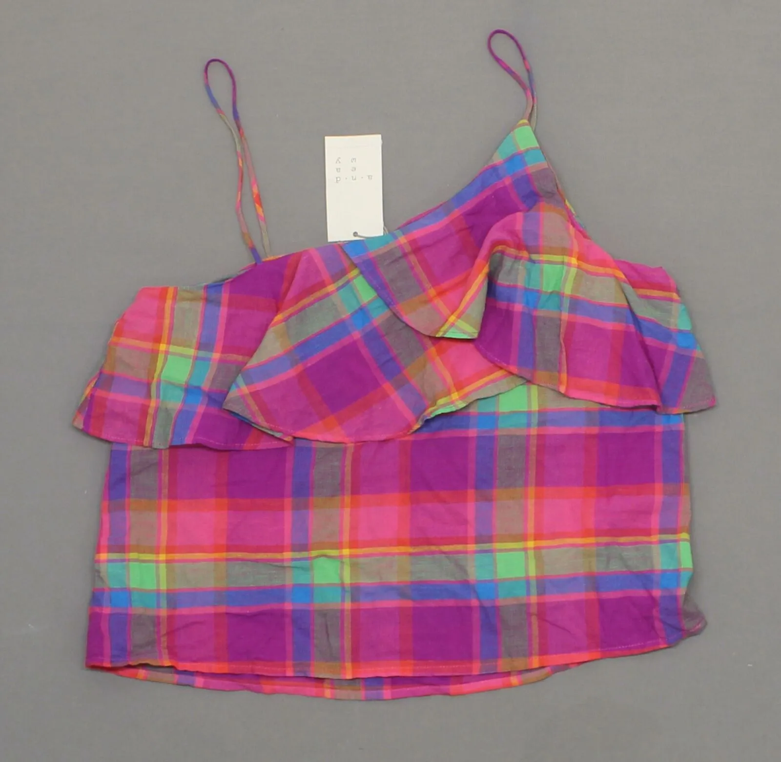 A New Day Women's Plaid Asymmetrical Ruffle Swing Cami Blouse Shirt Tank Top
