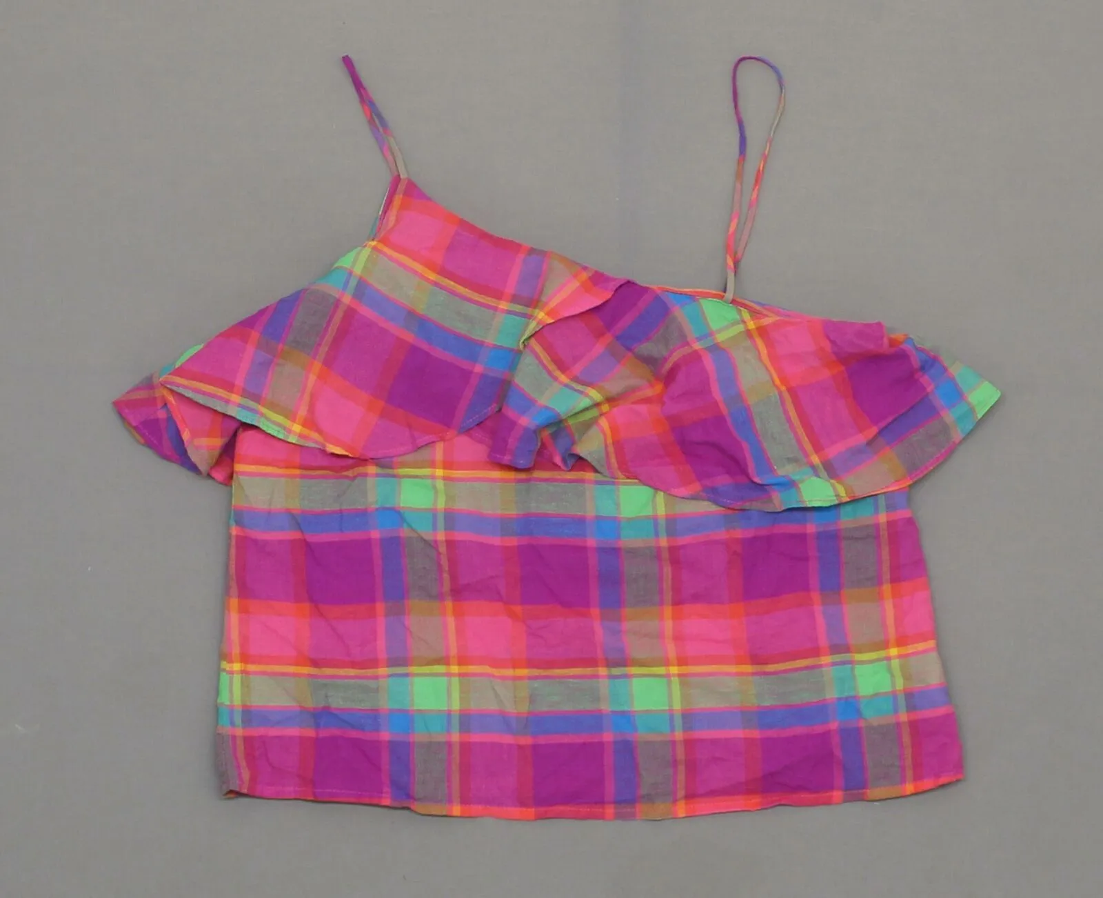 A New Day Women's Plaid Asymmetrical Ruffle Swing Cami Blouse Shirt Tank Top