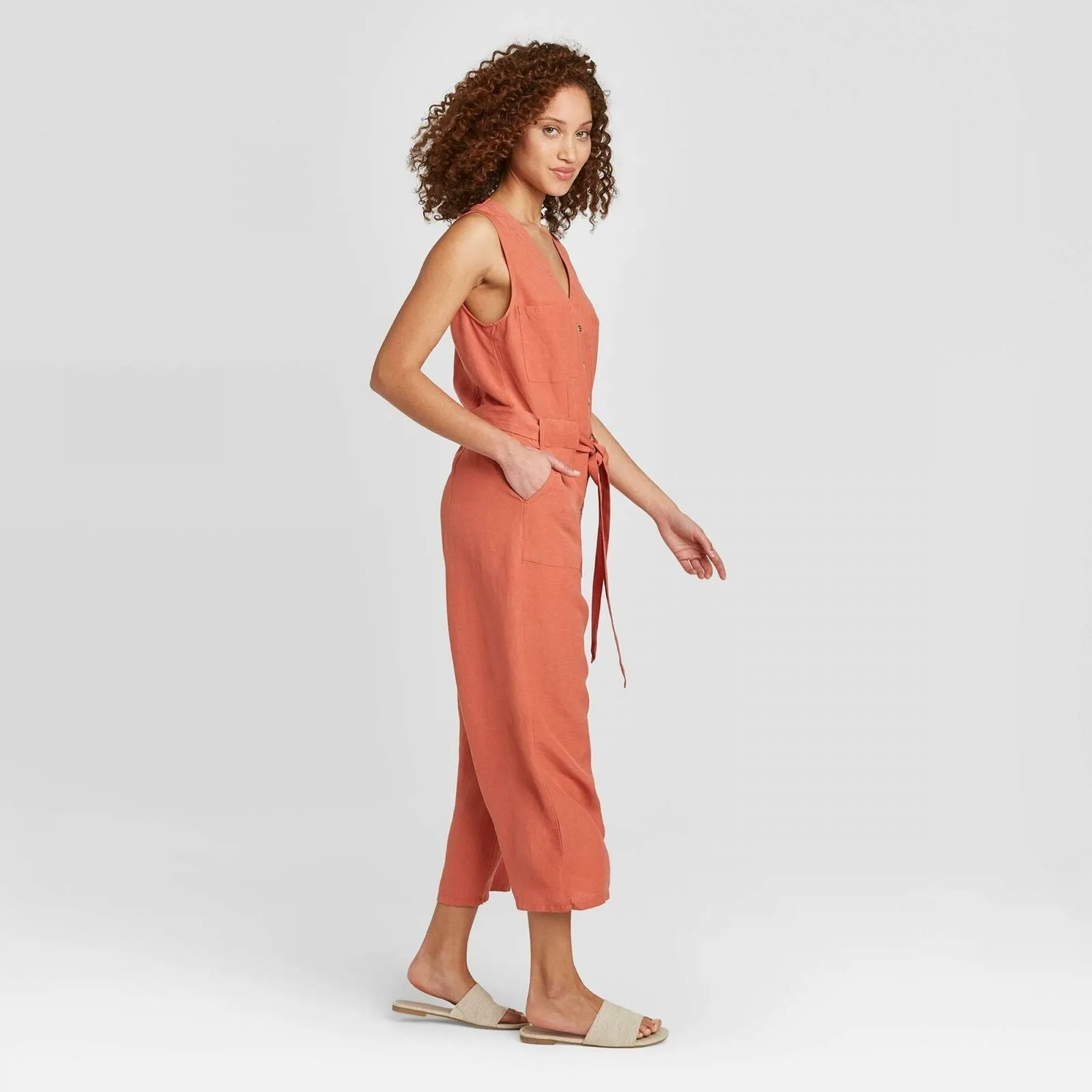 A New Day Women's Sleeveless Linen Jumpsuit With Belt