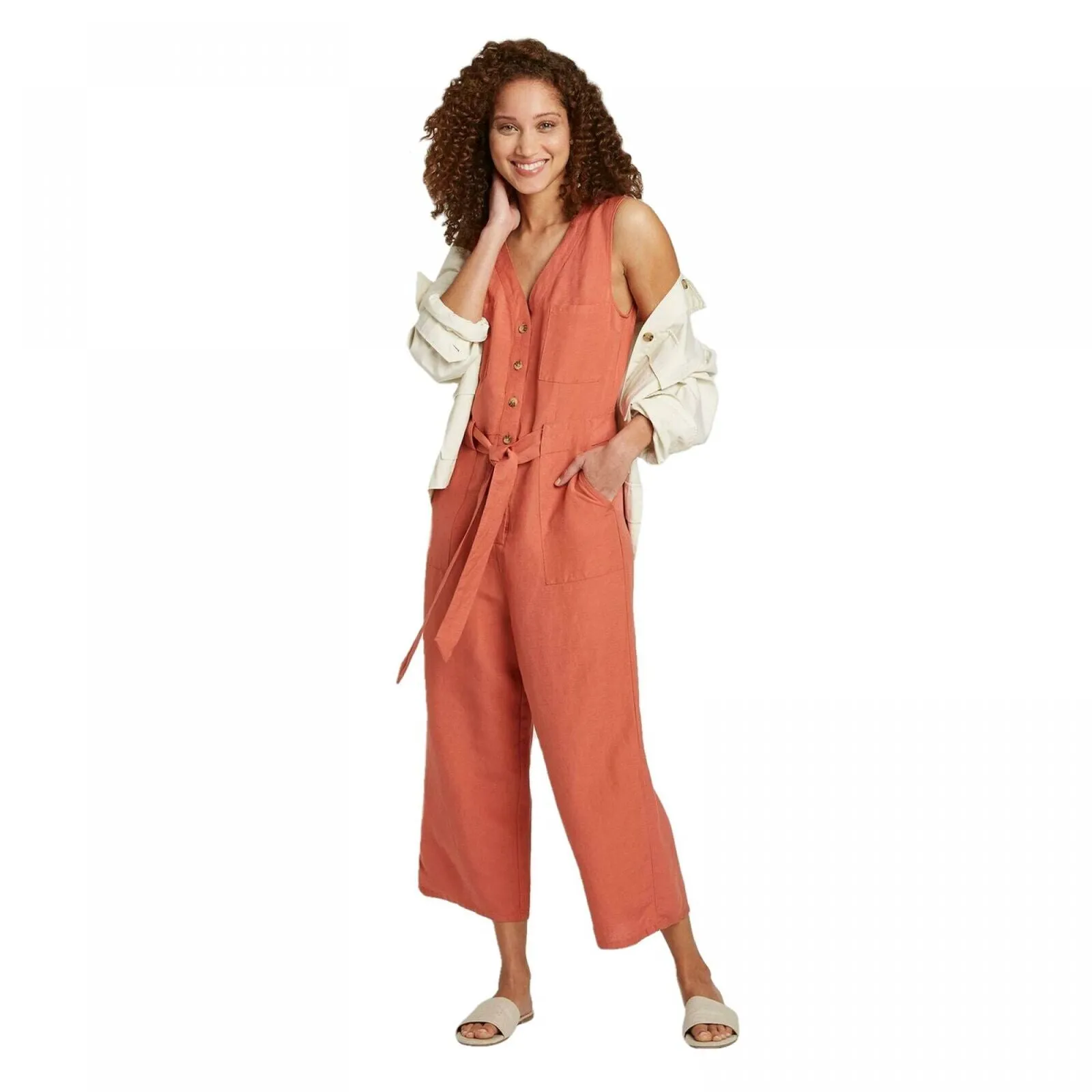 A New Day Women's Sleeveless Linen Jumpsuit With Belt
