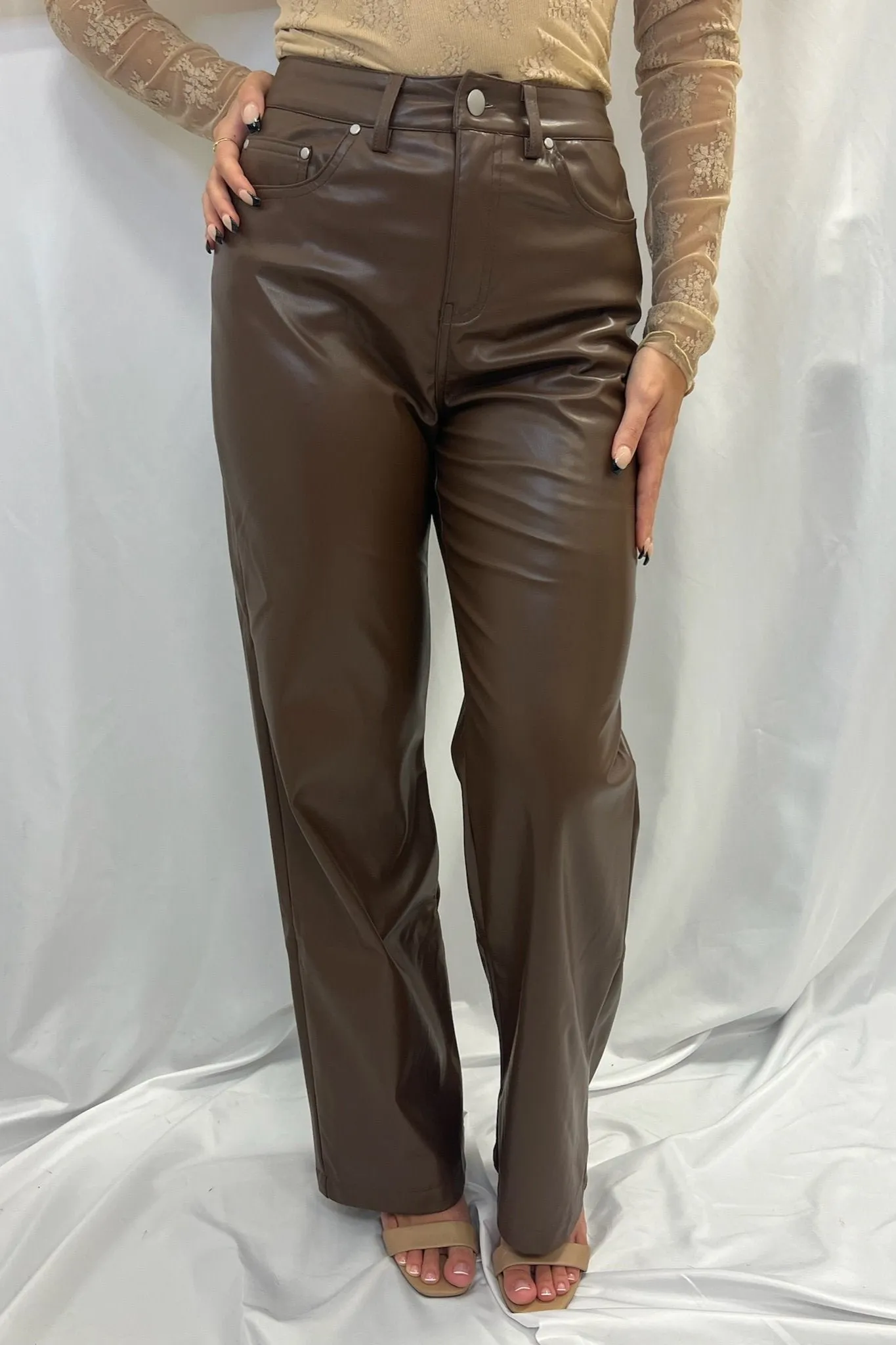addison faux leather pants- brown