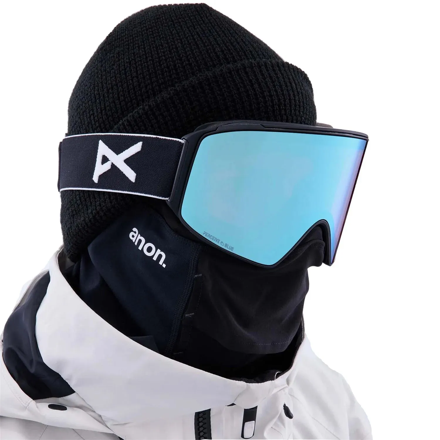 Anon M4 Cylindrical Goggles & MFI Face Mask & Spare Lens Low Bridge Fit Black / Perceive Variable Blue Lens