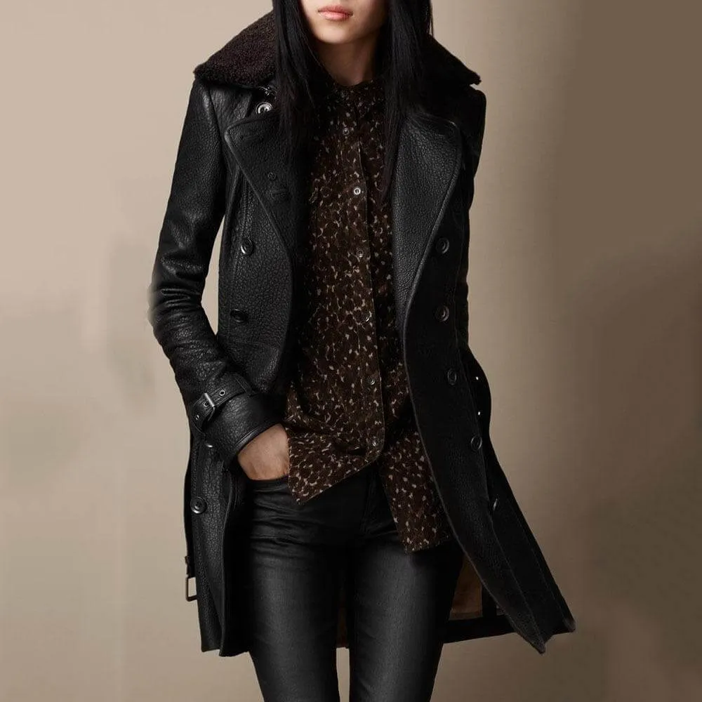 Ava | Elegant Leather Trench Coat