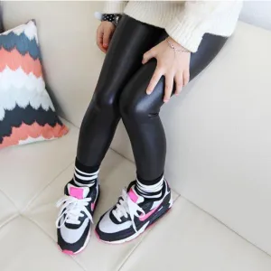 Baby Girl Legging Fashion Full Length Leggings Faux PU Leather Skinny Pants Girl Leggings Children Pants 66