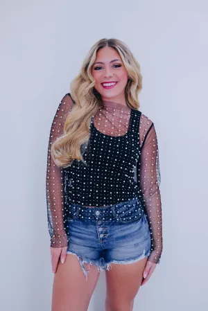 Bella Bead Embellished Mesh Top - 2 Colors