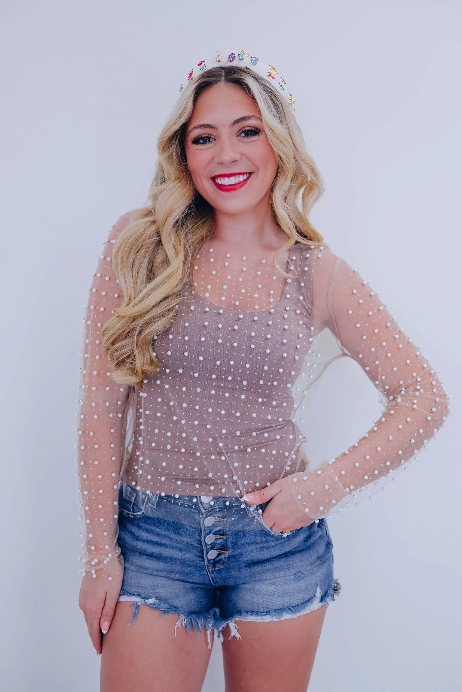 Bella Bead Embellished Mesh Top - 2 Colors