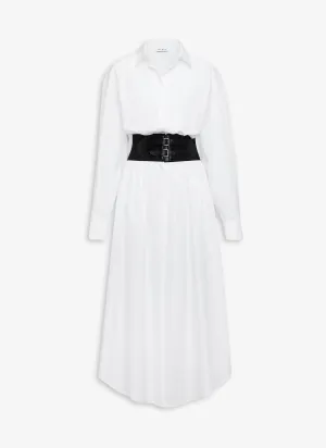 Belted Shirt Dress in Cotton Poplin