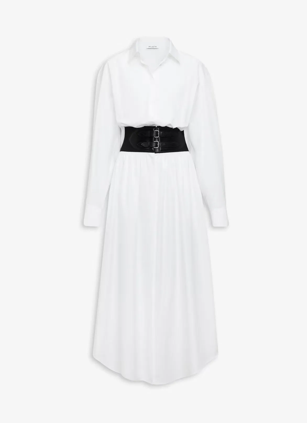 Belted Shirt Dress in Cotton Poplin