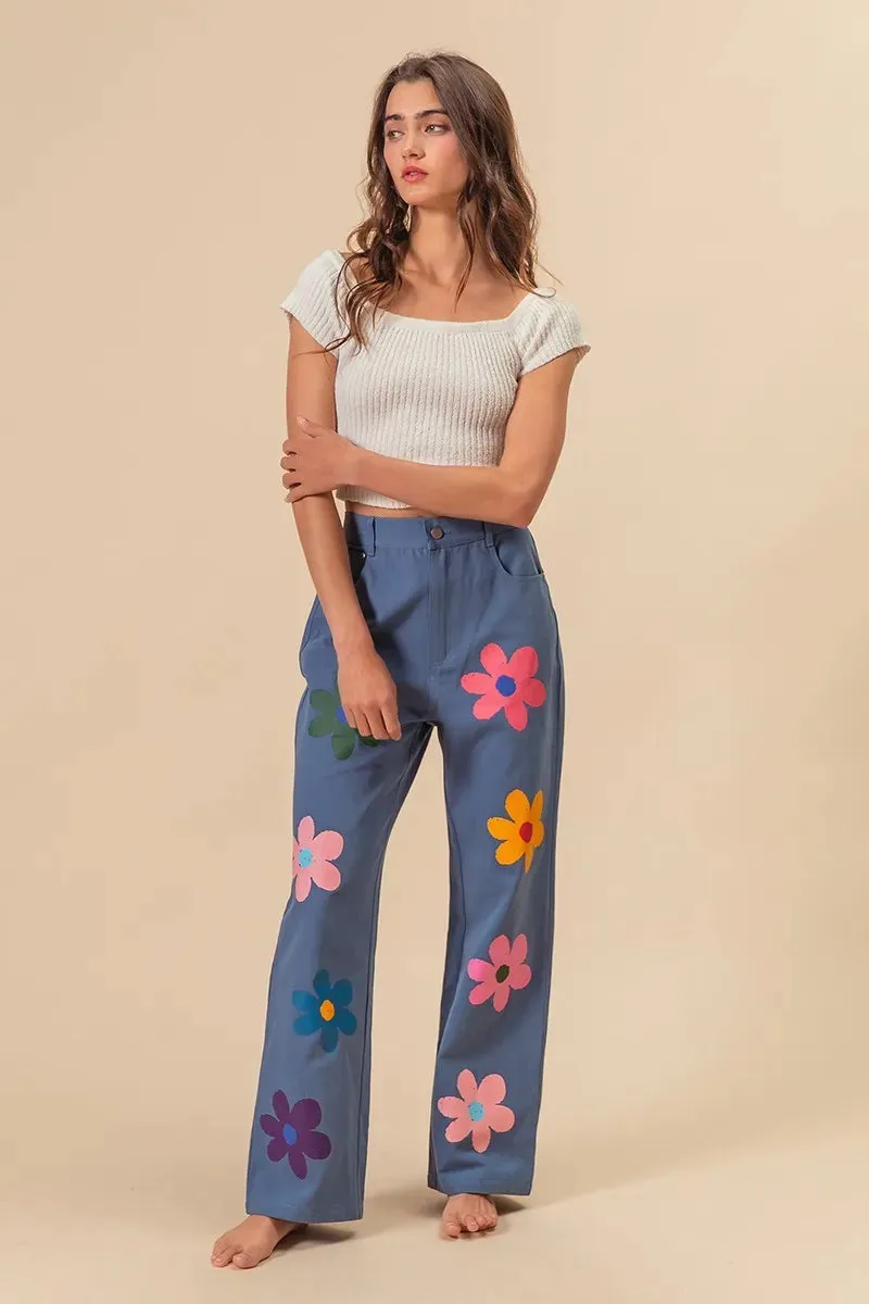 BiBi Flower Print Straight Legs Pants
