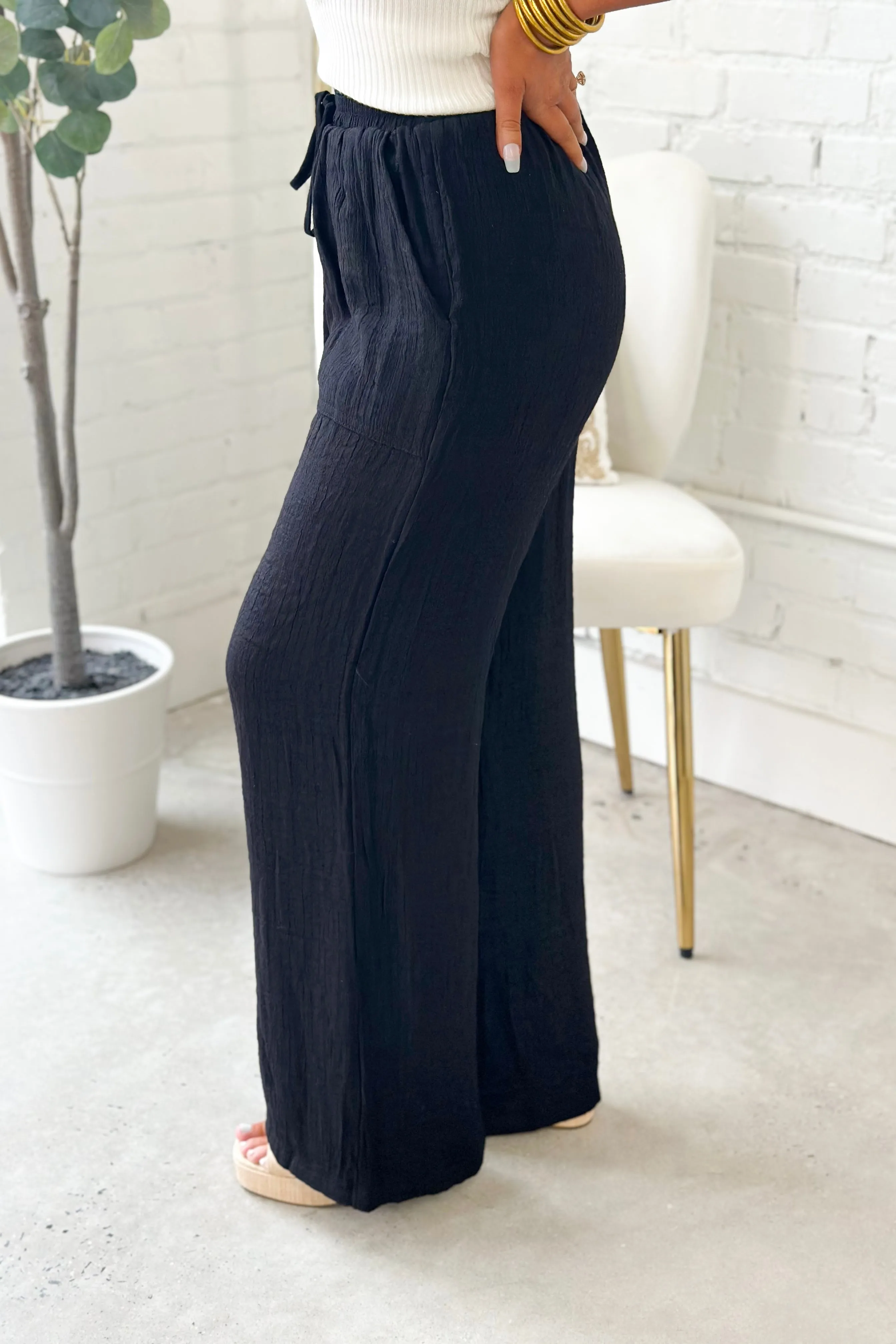 Black High Waist Linen Pants