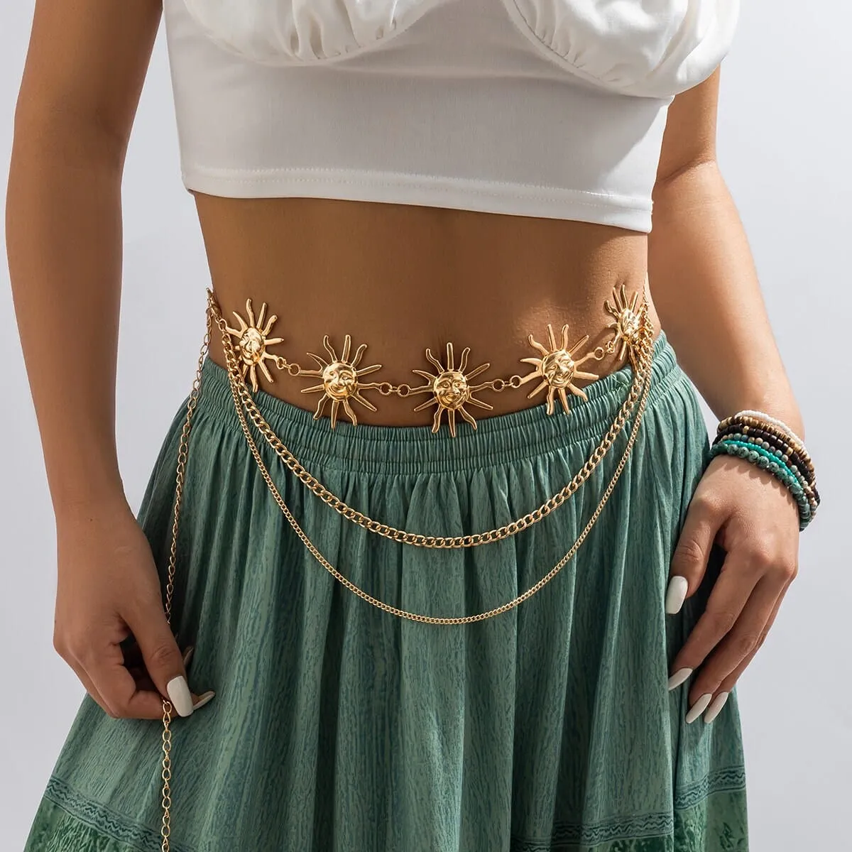 Bohemia Gold Silver Tone Layering Sun Waist Chain