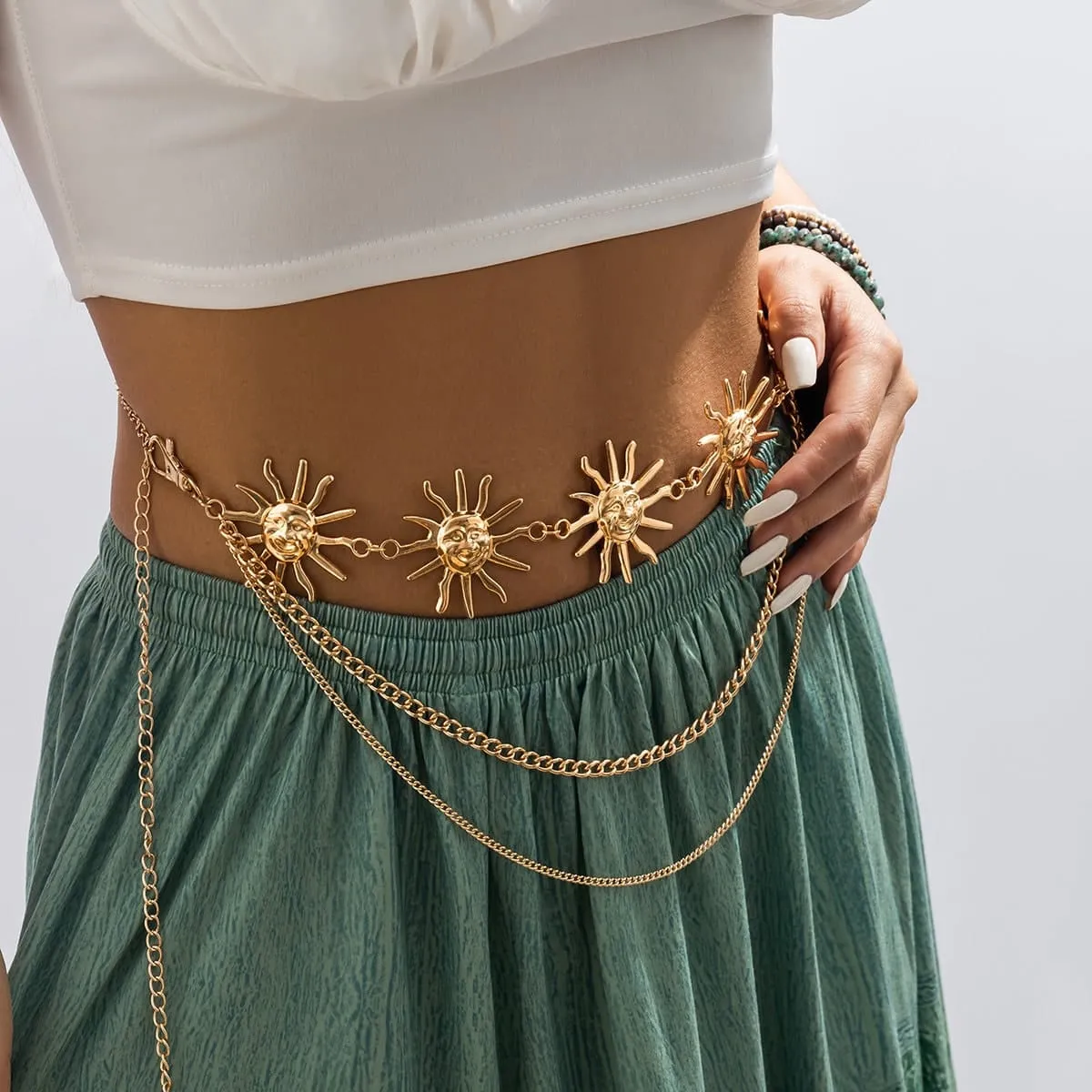 Bohemia Gold Silver Tone Layering Sun Waist Chain