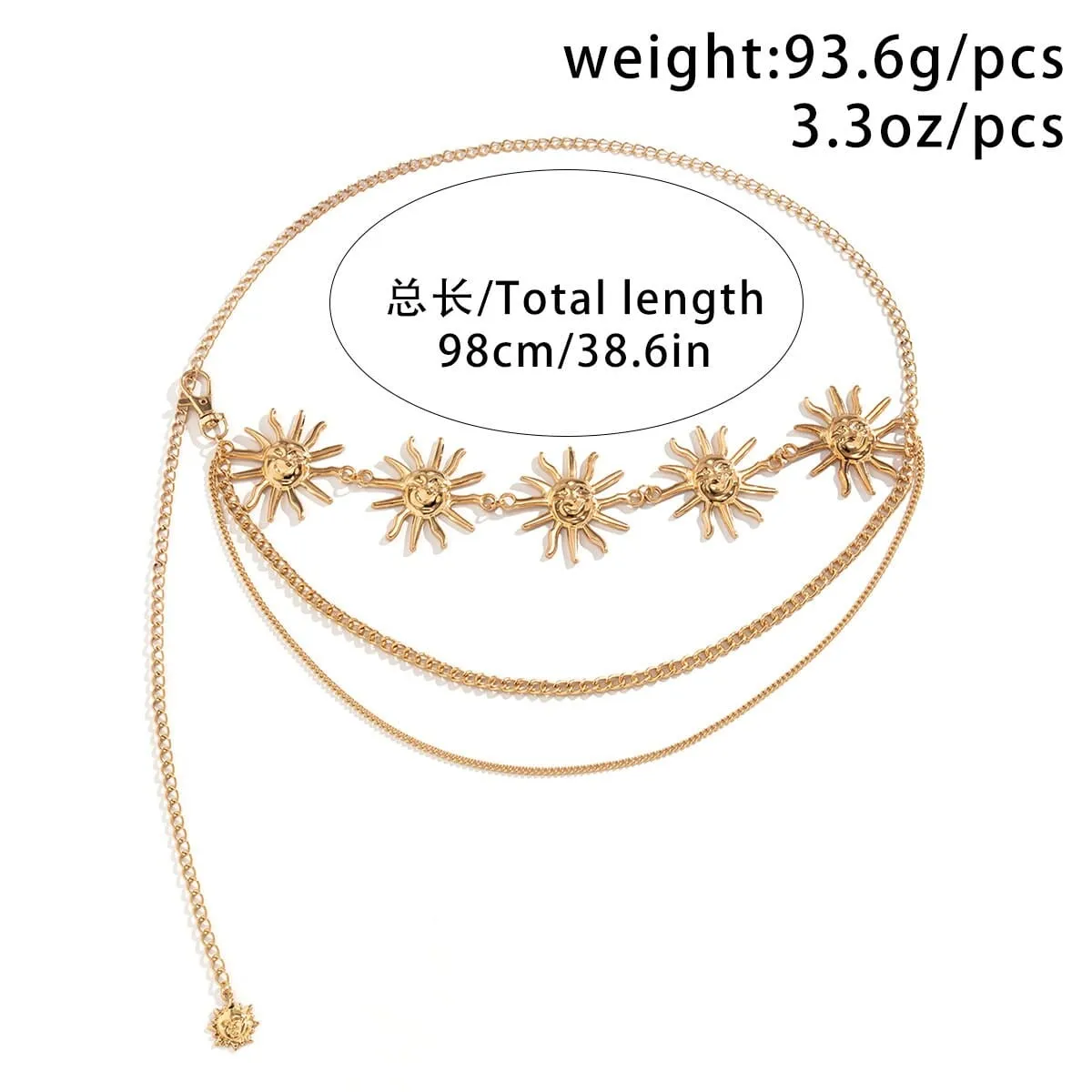 Bohemia Gold Silver Tone Layering Sun Waist Chain