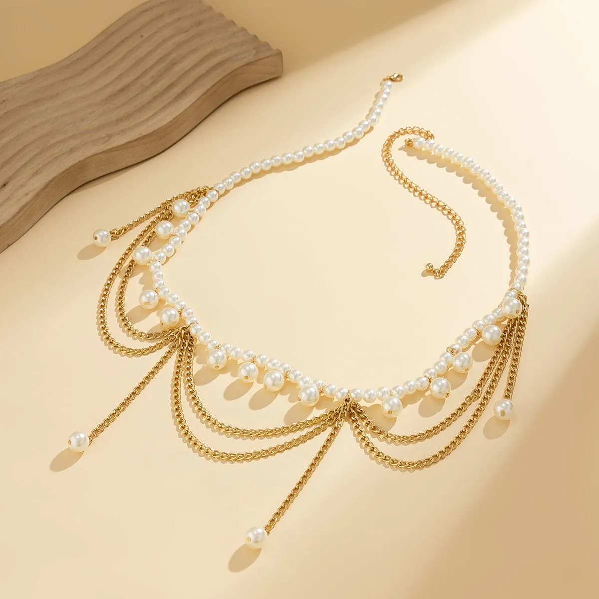 Bohemia Layered Pearl Tassel Curb Waist Chain