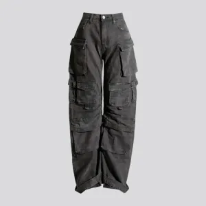 Boho style roomy pockets women's denim pants