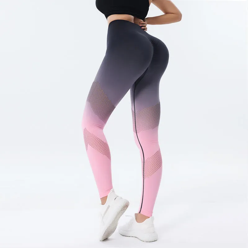 Booty Scrunch High Waist Gradient Colors Hollow Out Ombre Yoga Women Fitness Sports Yoga Pants
