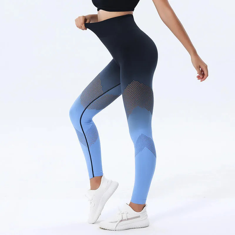 Booty Scrunch High Waist Gradient Colors Hollow Out Ombre Yoga Women Fitness Sports Yoga Pants