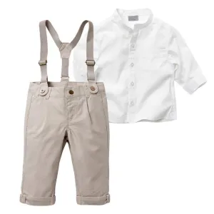 Boy Baby Kid 2Pcs White T-shirt Top Bib Pants Overall Set Outfit Cloth 2-6Y