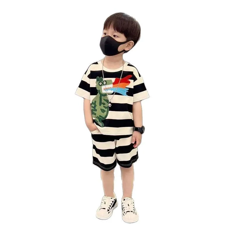 Boys and girls short-sleeved shorts suits fashionable striped casual clothes children