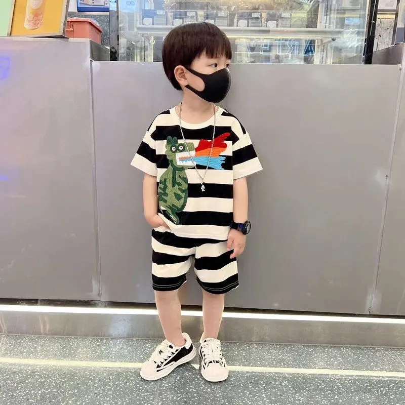 Boys and girls short-sleeved shorts suits fashionable striped casual clothes children