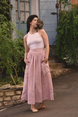 Brigitte Linen Jupe in Rouge Stripe (Pre-Order, Ships April 15)