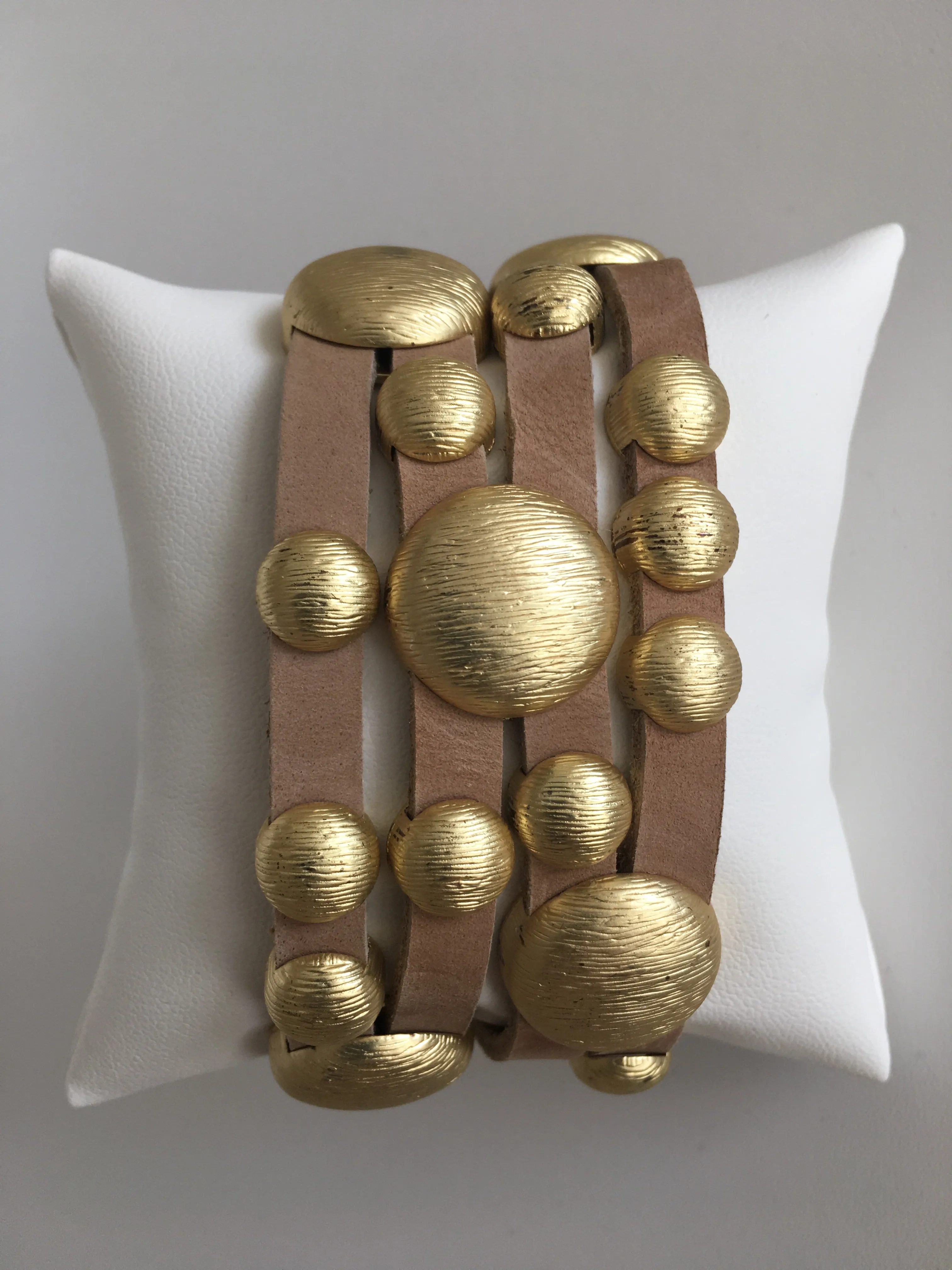 Bursting Goldtone Beads on Leather Bracelet with Magnetic Clasp