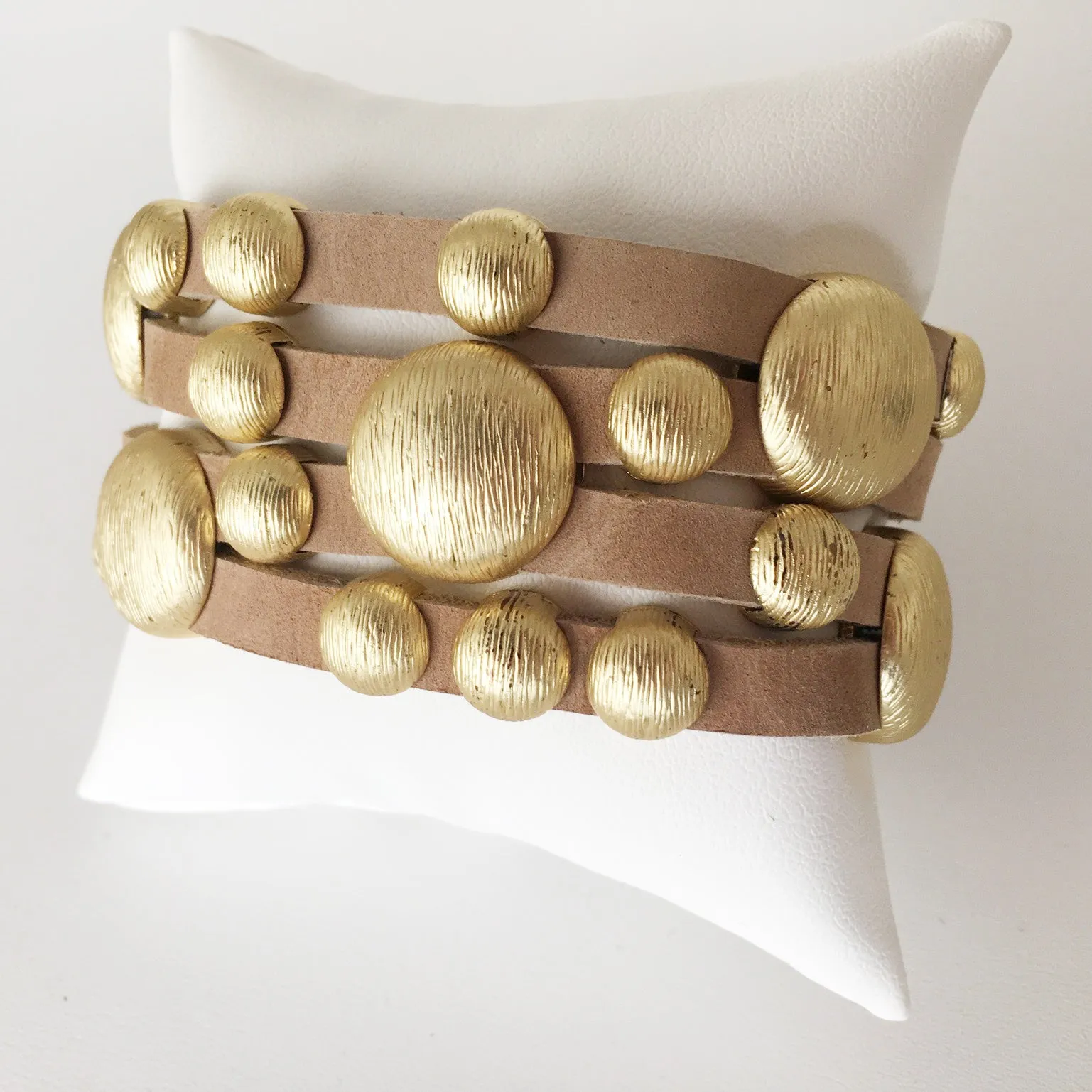 Bursting Goldtone Beads on Leather Bracelet with Magnetic Clasp