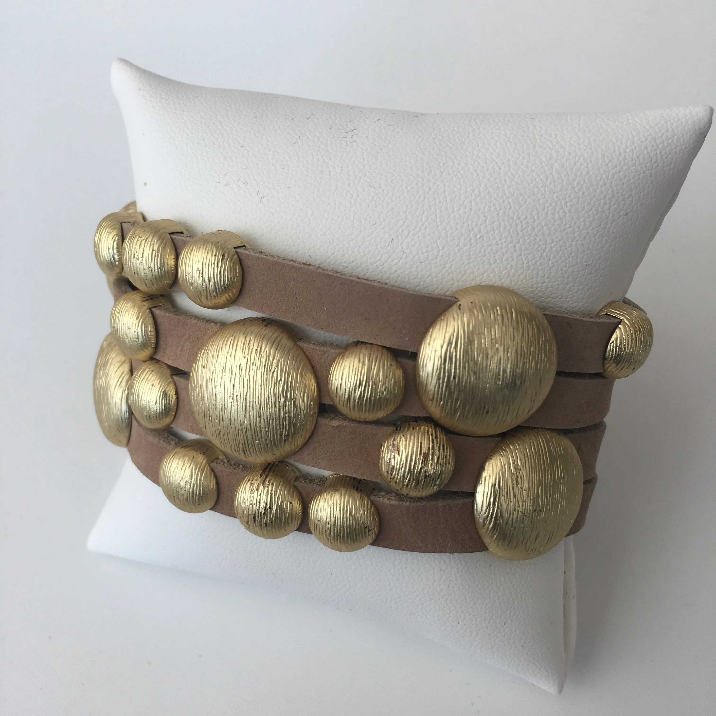 Bursting Goldtone Beads on Leather Bracelet with Magnetic Clasp