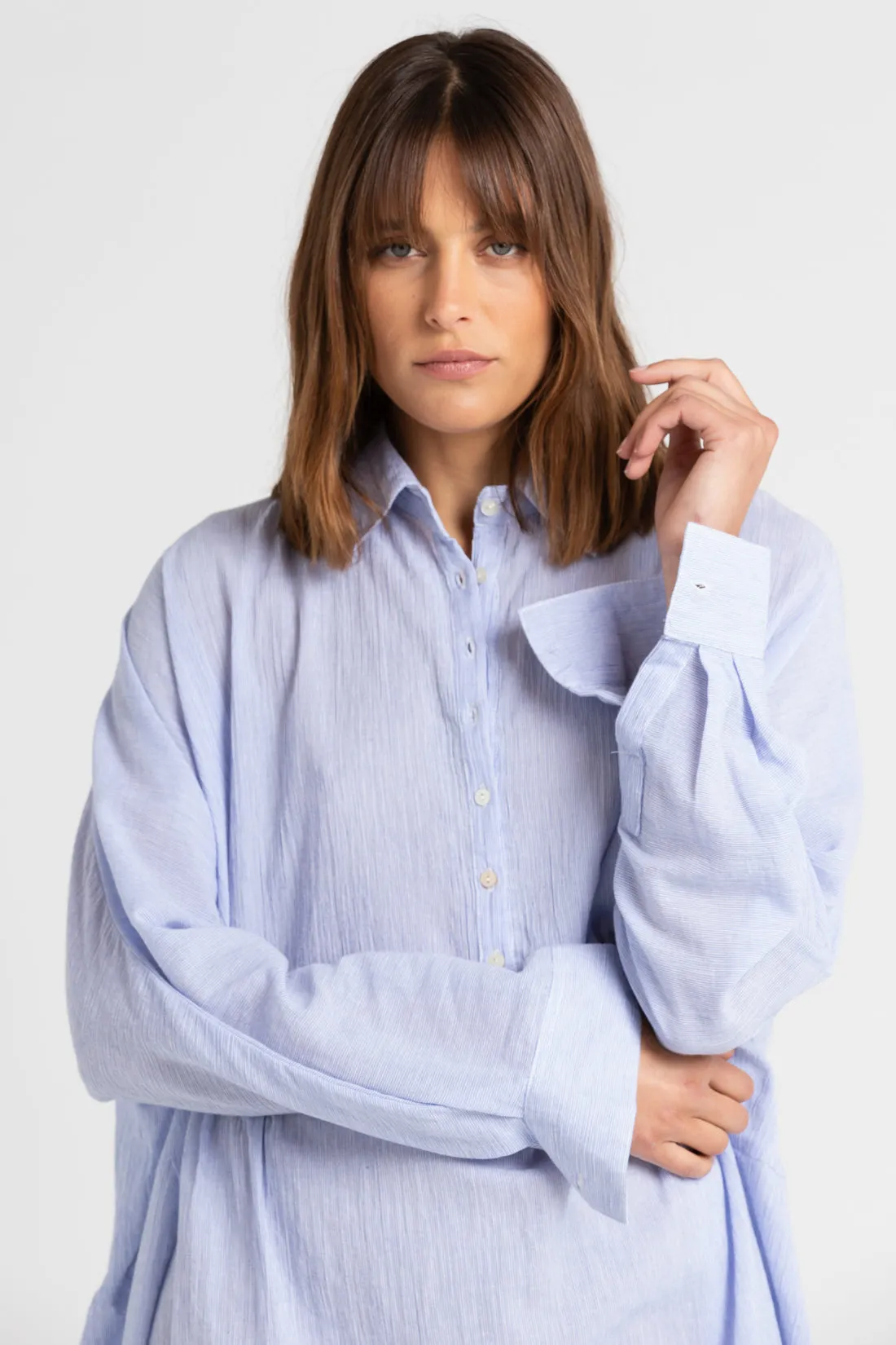 Byron Oversized Shirt Dress Light Blue Pinstripe