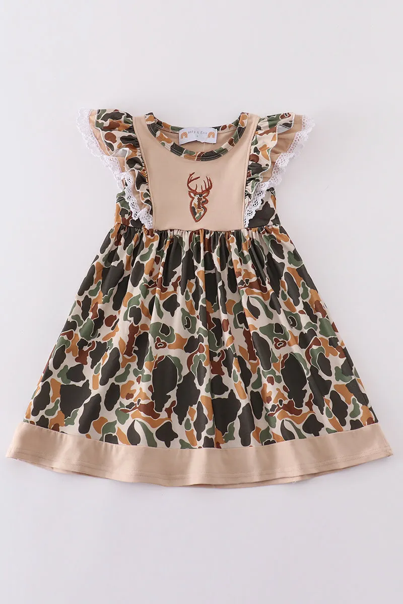 Camouflage Reindeer Applique Girl Dress