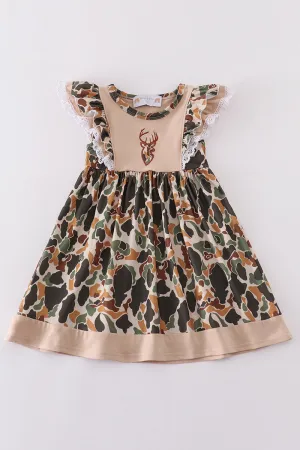 Camouflage Reindeer Applique Girl Dress