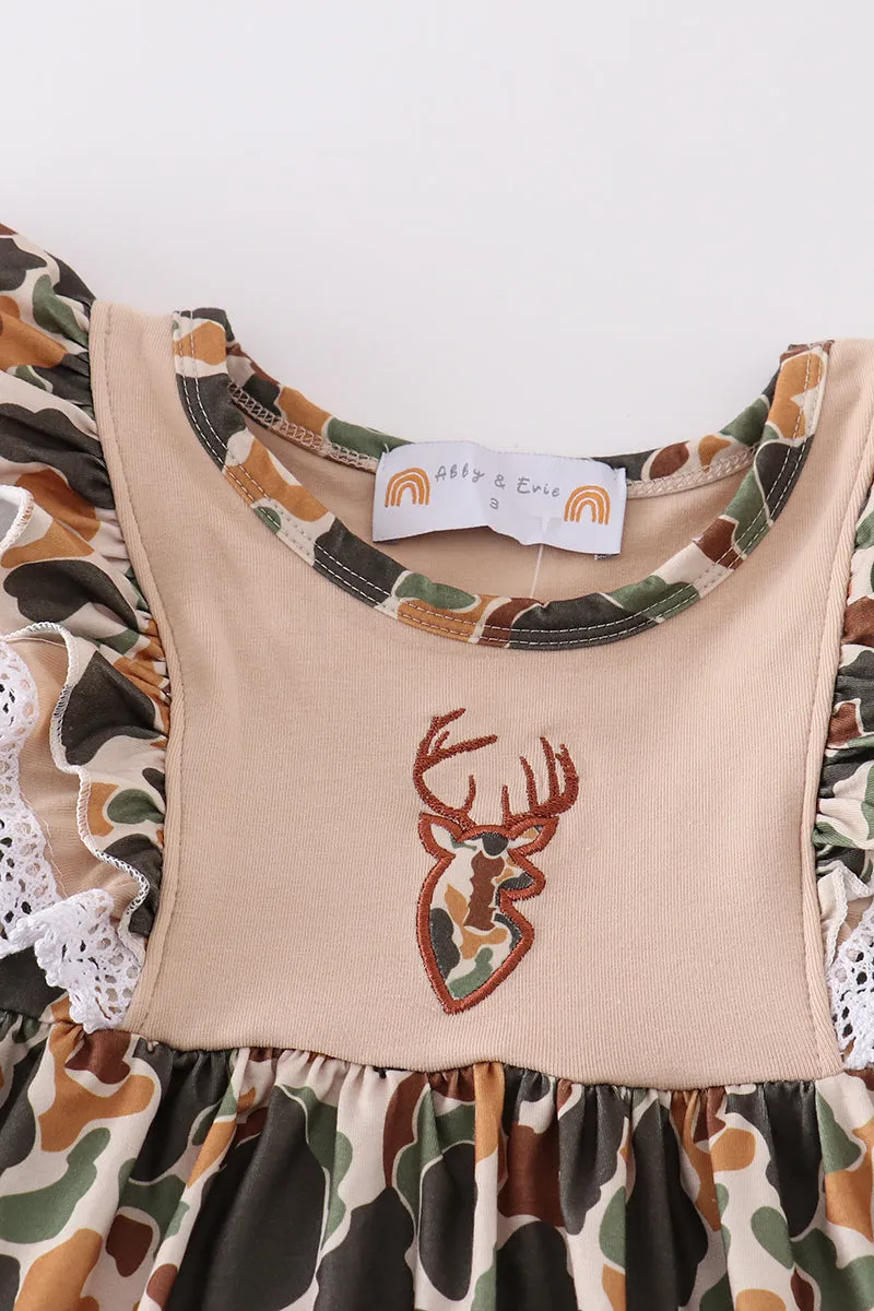 Camouflage Reindeer Applique Girl Dress