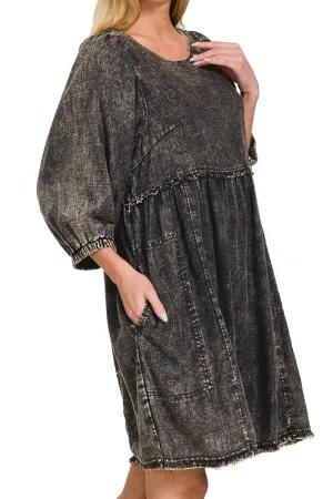 Casual Chats Ash Black Pleated Babydoll Dress