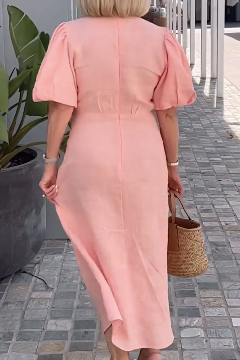 Casual Daily Lace Up V Neck A Line Short Sleeve Dress(7 Colors)