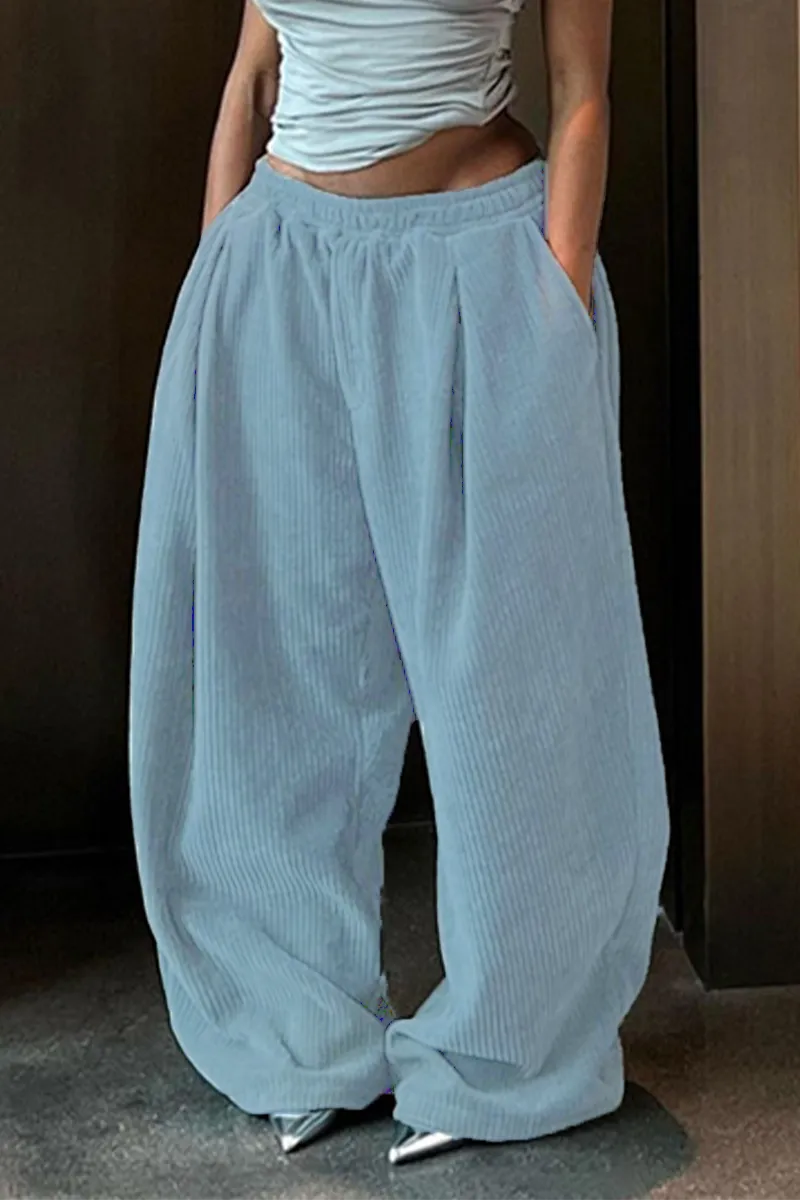 Casual Daily Pocket Potholes Loose High Waist Straight Bottoms