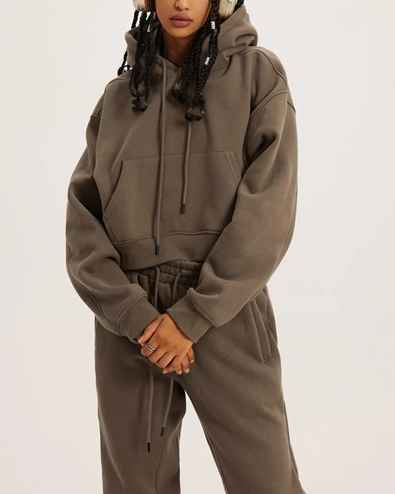 Casual Hooded Drawstring Coord Set
