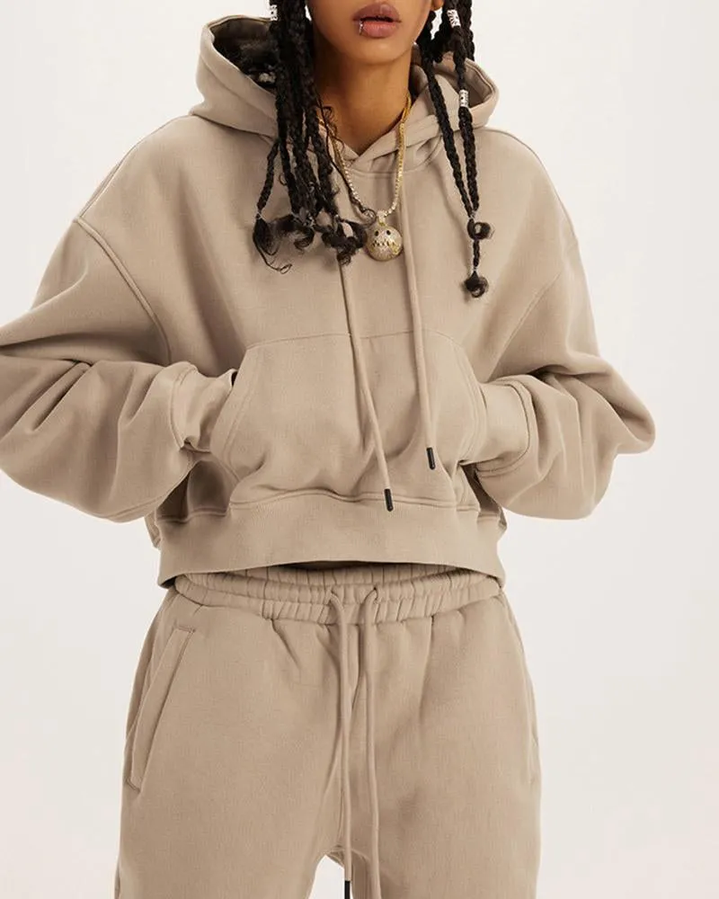 Casual Hooded Drawstring Coord Set