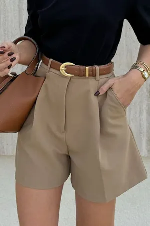 Casual Pocket Without Belt Loose High Waist Type A  Bottoms(Without Belt)