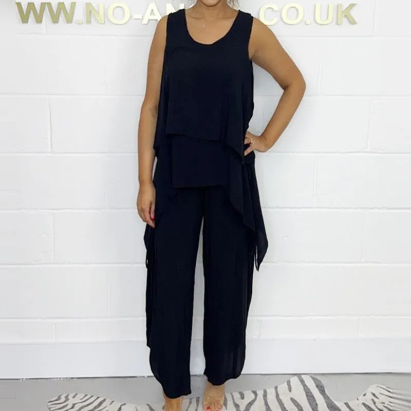 Casual Sleeveless Loose Top and Pants Suit for Plus Size Women