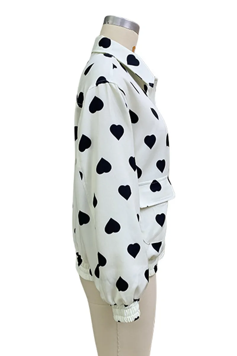 Casual Street Love Print Patchwork Zipper O Neck Outerwear