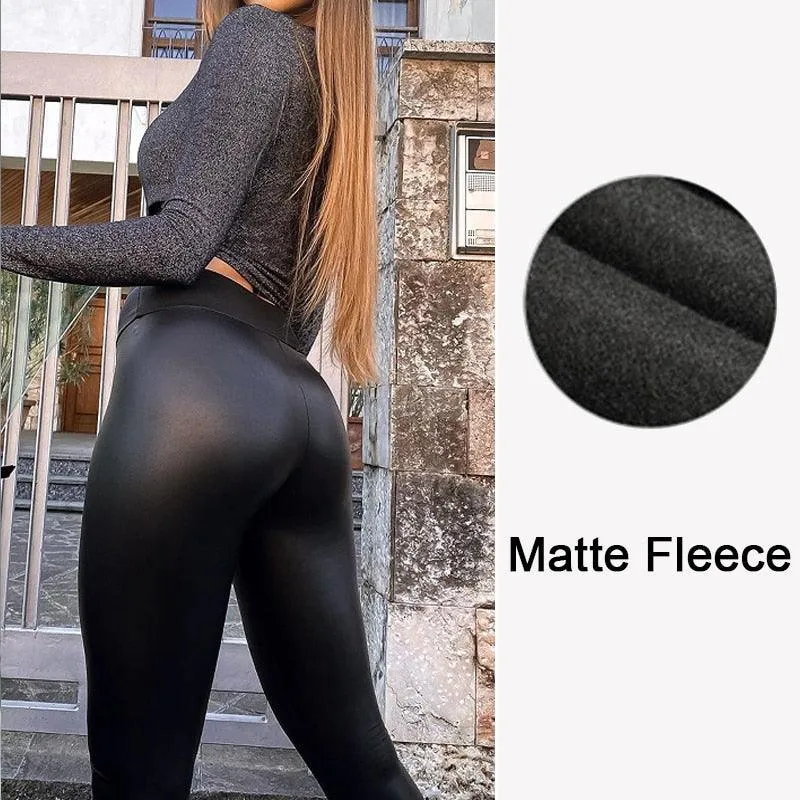 Casual Tights Spandex Stretchy Leggings for Women with PU High Waist and Push-Up Effect