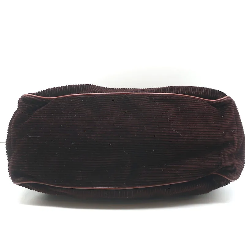 Celine Boogie Bag Dark Brown Leather-Trimmed Corduroy