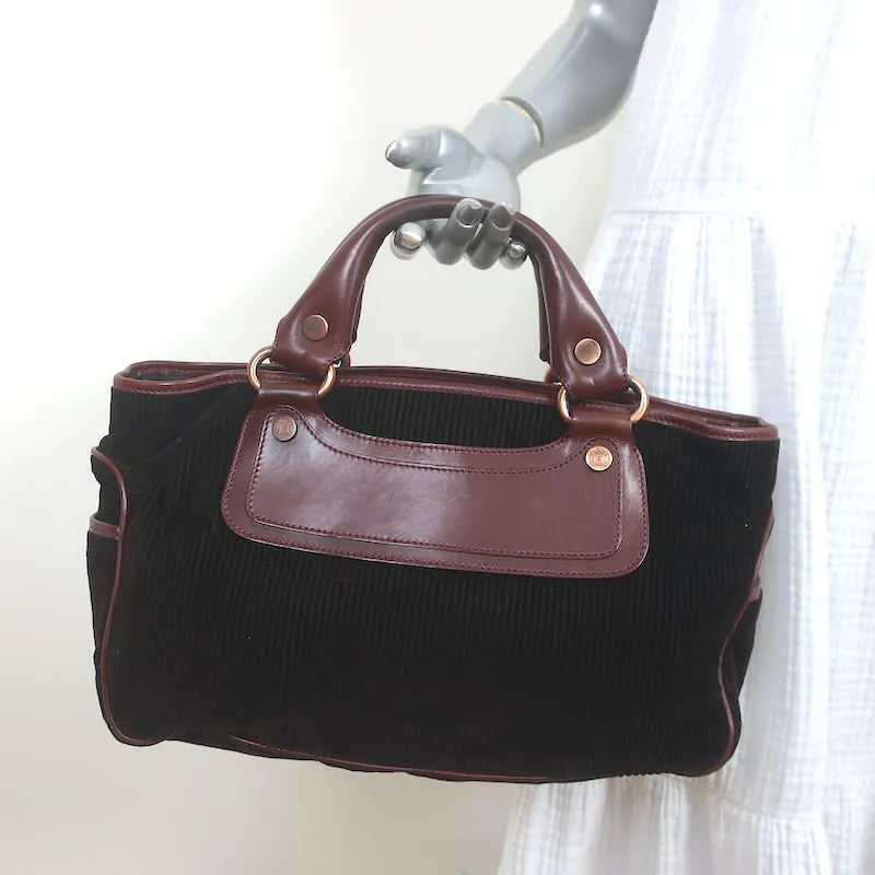 Celine Boogie Bag Dark Brown Leather-Trimmed Corduroy